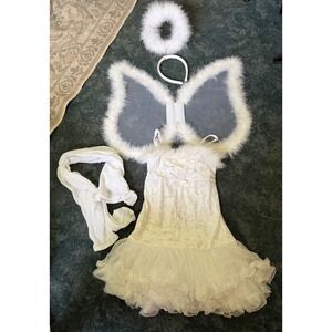 Spirit Halloween Angel Costume Child Medium White Wings Halo Tights Set